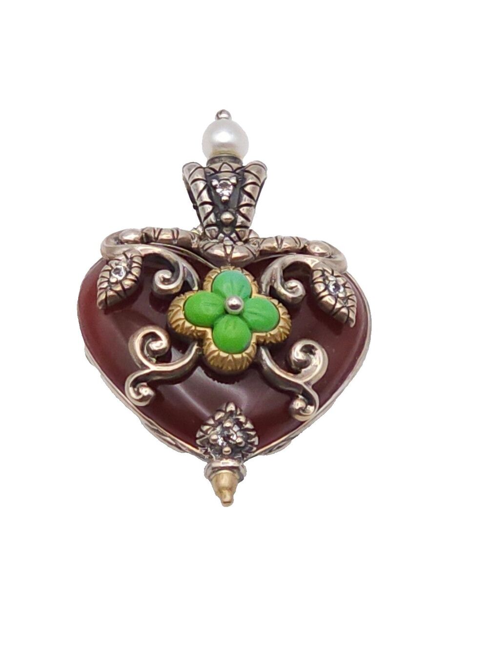 Barbara Bixby 925 Sterling 18K Gold Carnelian Green Stone Heart Enhancer Pendant